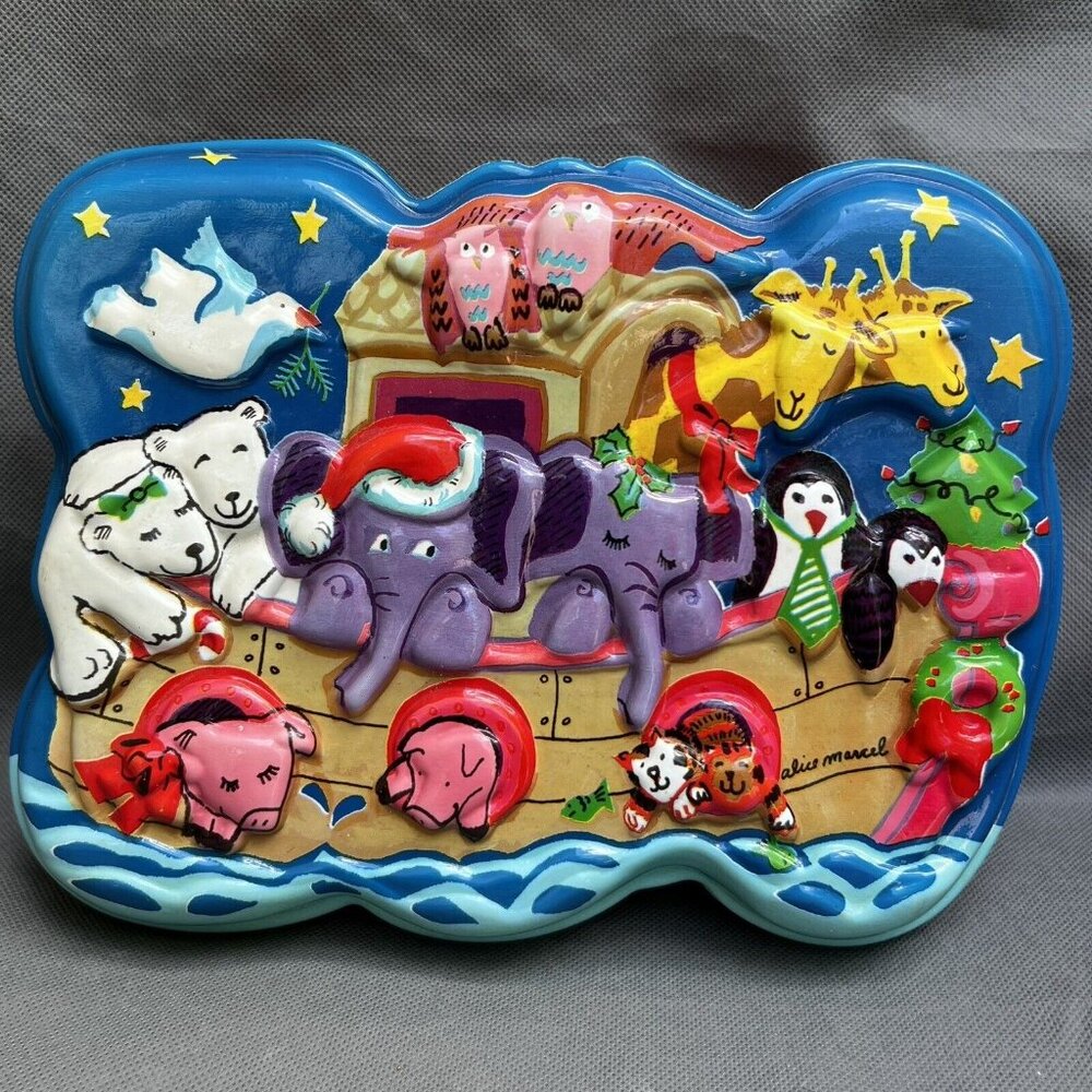 Vintage Cookie Box Noah's Ark Christmas Plastic Container Box Alice Marcel